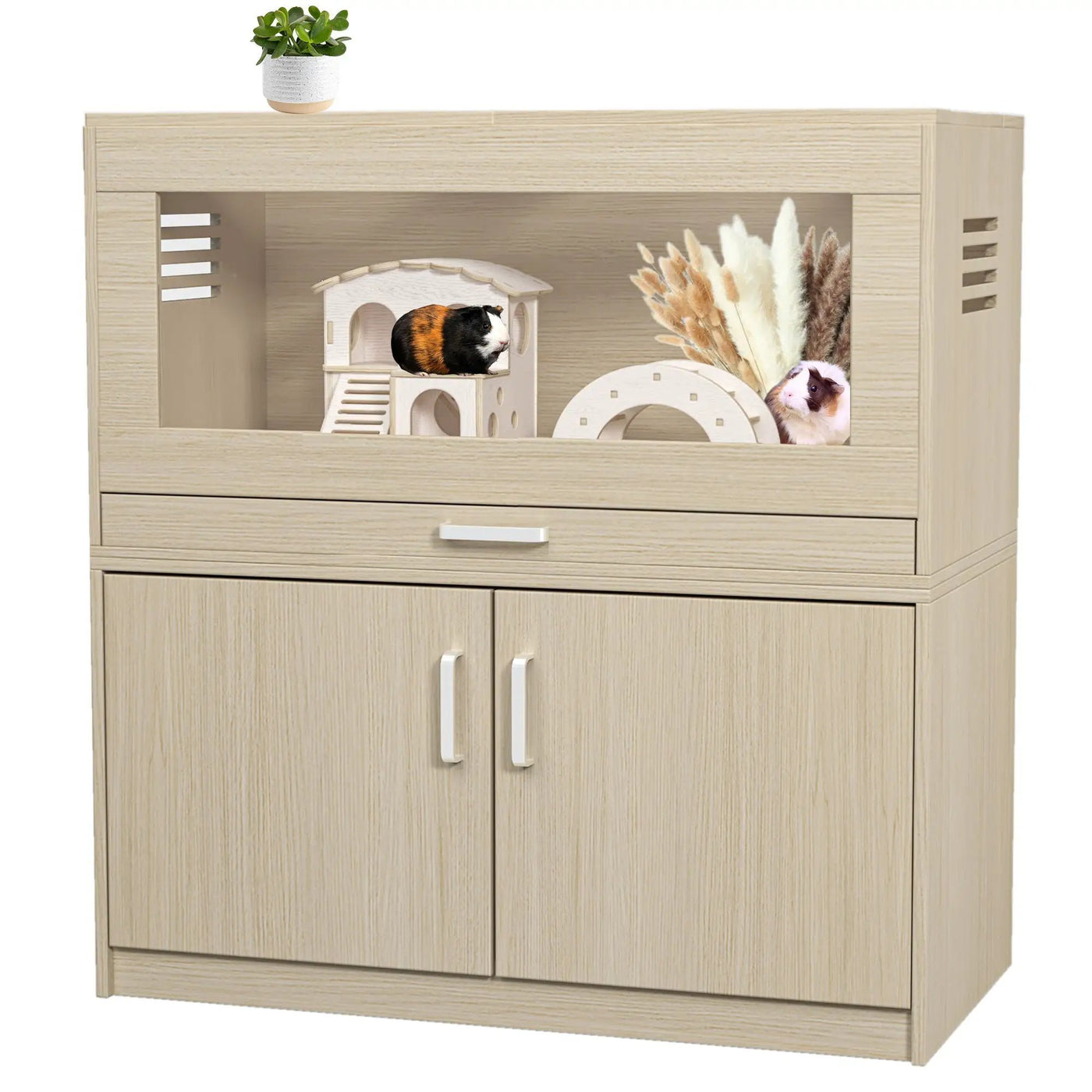 Guinea Pig Cages, Hamster Cage Wood With Independent Storage Cabinet, House For Rat Chinchilla With Guinea Pig Hutch And Bridge, Openable Top With Acrylic Sheets by HouseOfZazla