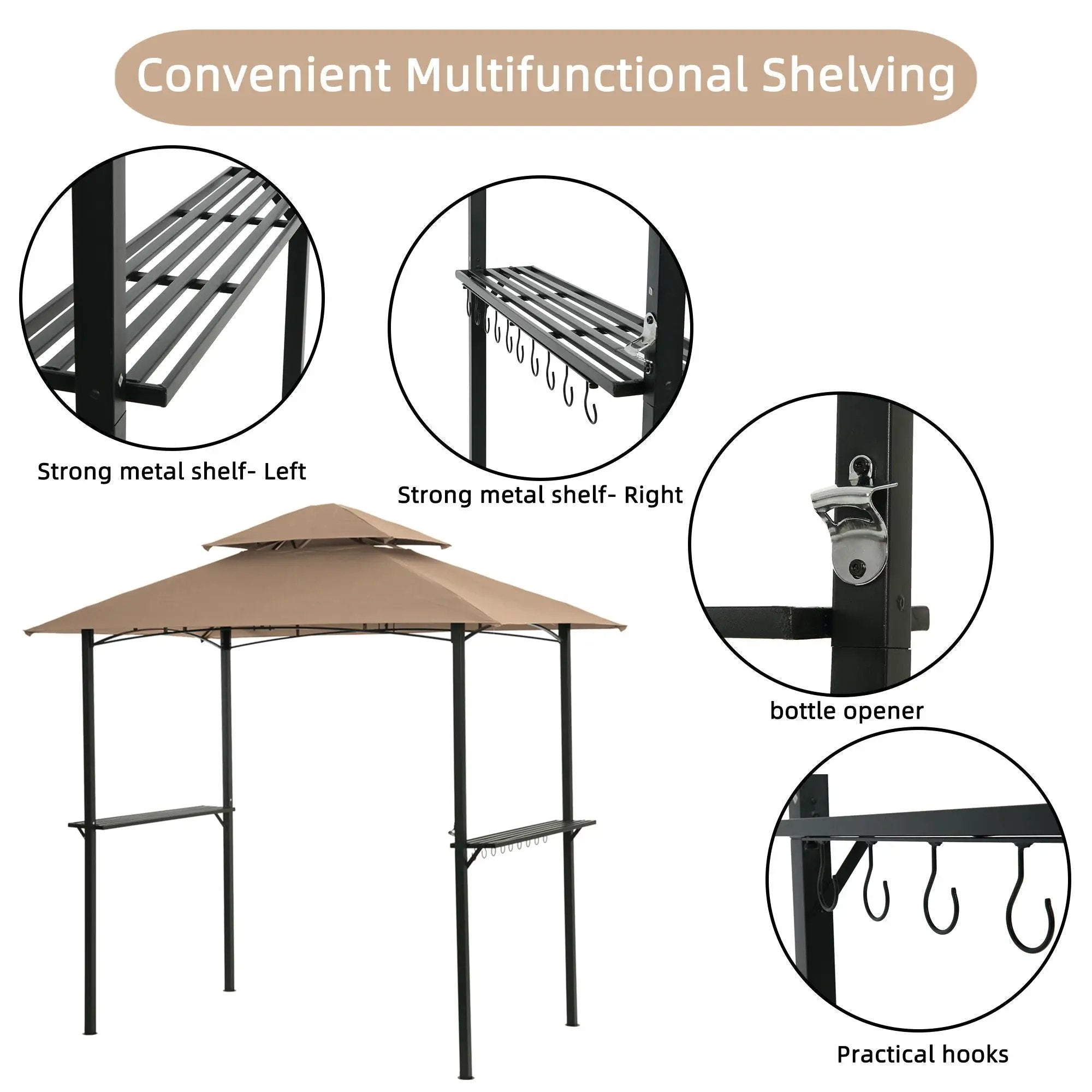 Outdoor Grill Gazebo With Double Tier Soft Top Canopy, Steel Frame, Bar Counters & Hook by Unique Piece Furniture