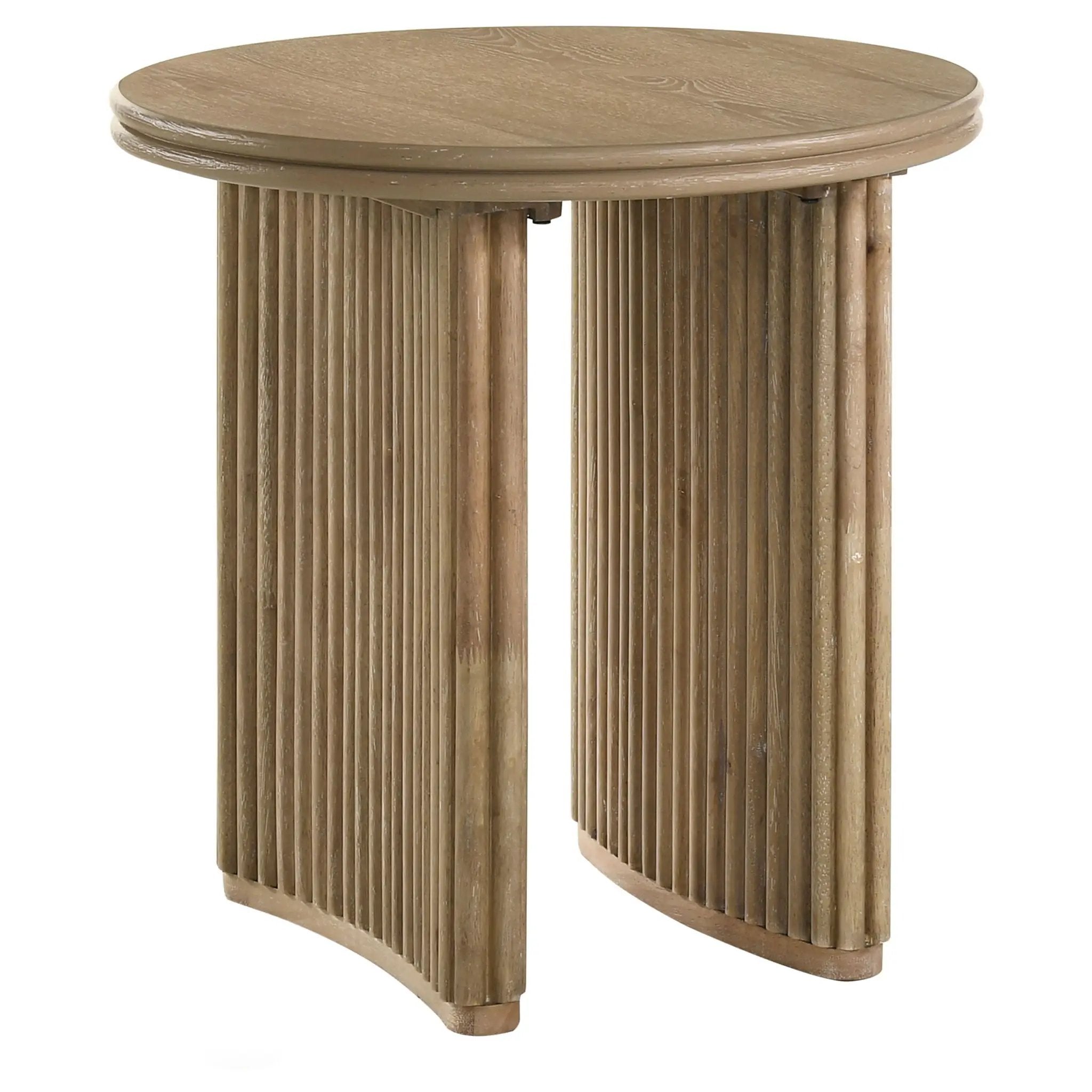 Adina Round Wood Side End Table Distressed Light Brown by Unique Piece Furniture