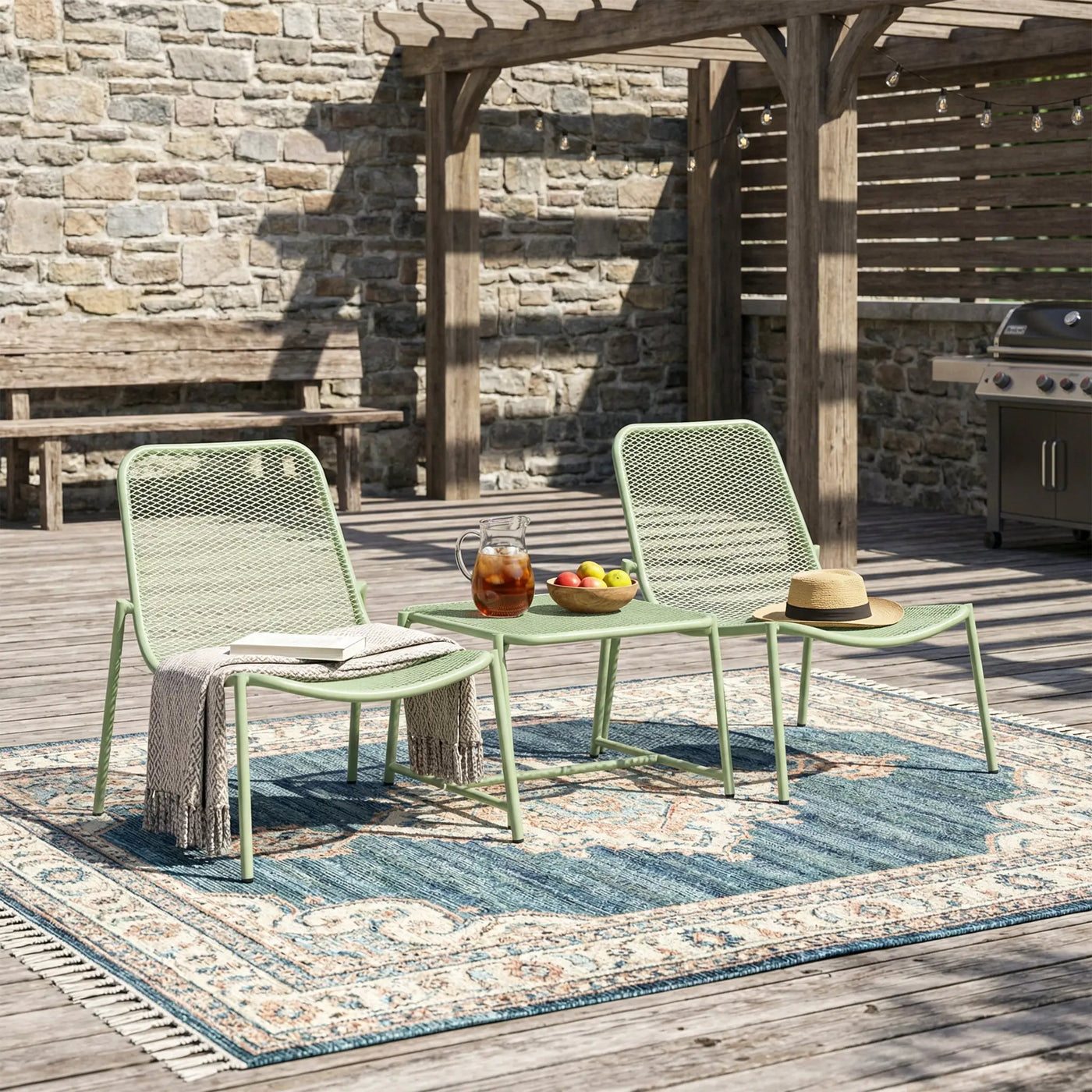 Kincaid Outdoor 3-Piece Conversation Set with Iron Frame by HouseOfZazla