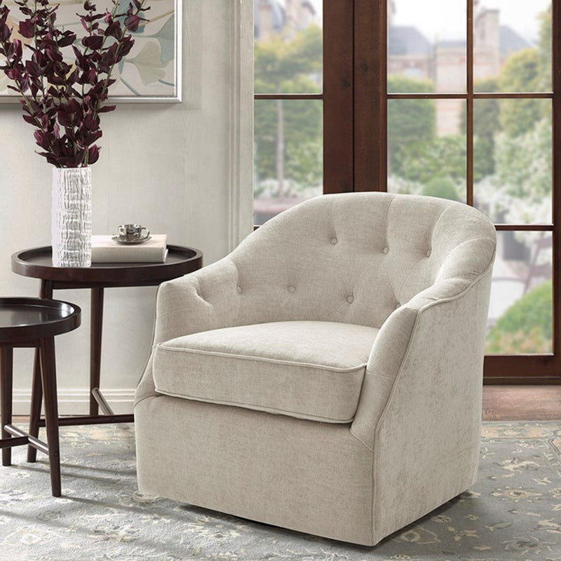 Beige Swivel Chair with 360 Degree Rotation - Solid Wood Frame, photo 4 of 8