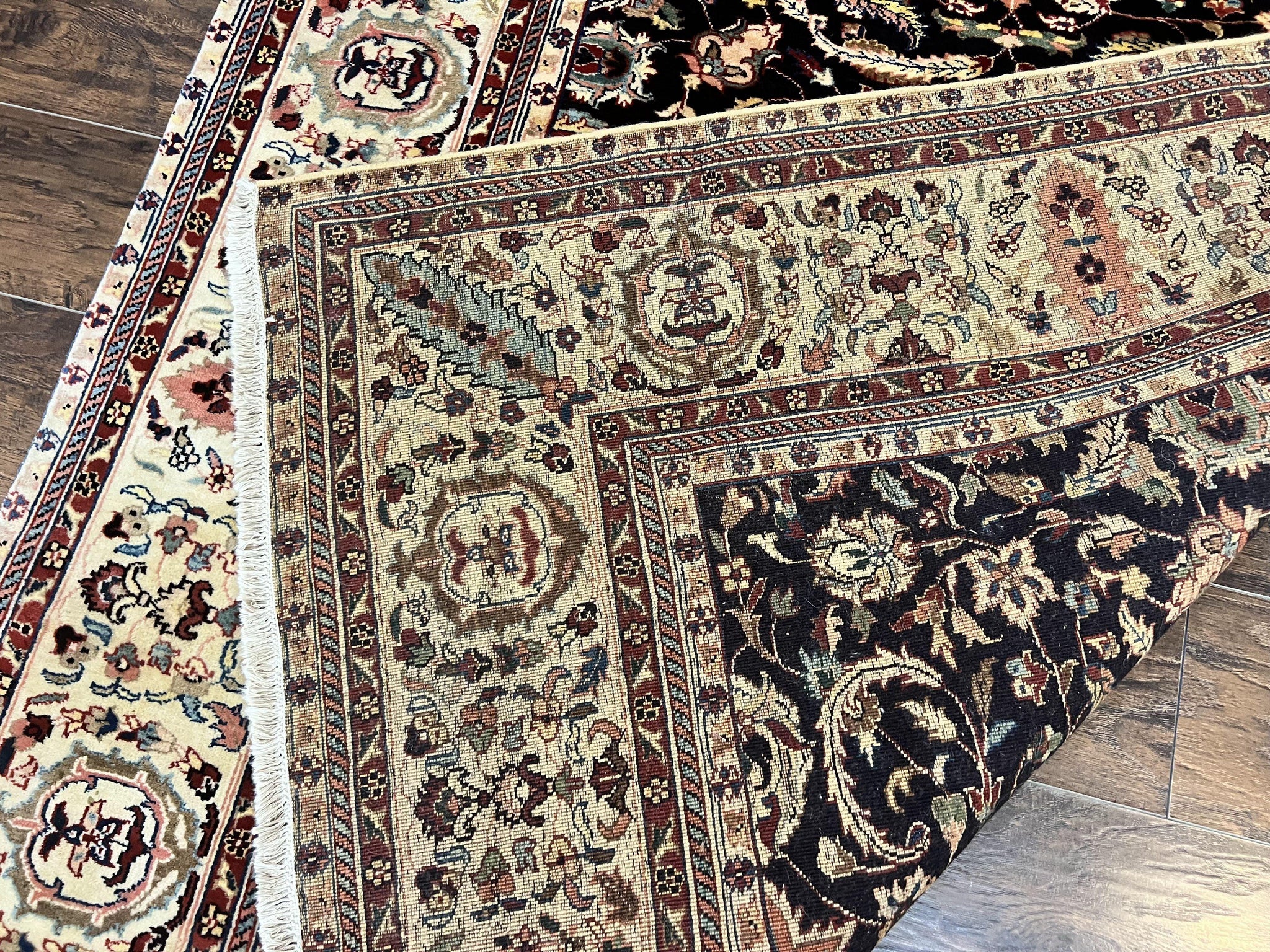 Indo Persian Rug 5x15, Wide Runner Rug 5 x 15 ft, Wool Hand Knotted Vintage Carpet, Black & Cream, Floral Allover Long Oriental Rug by Jewel Rugs