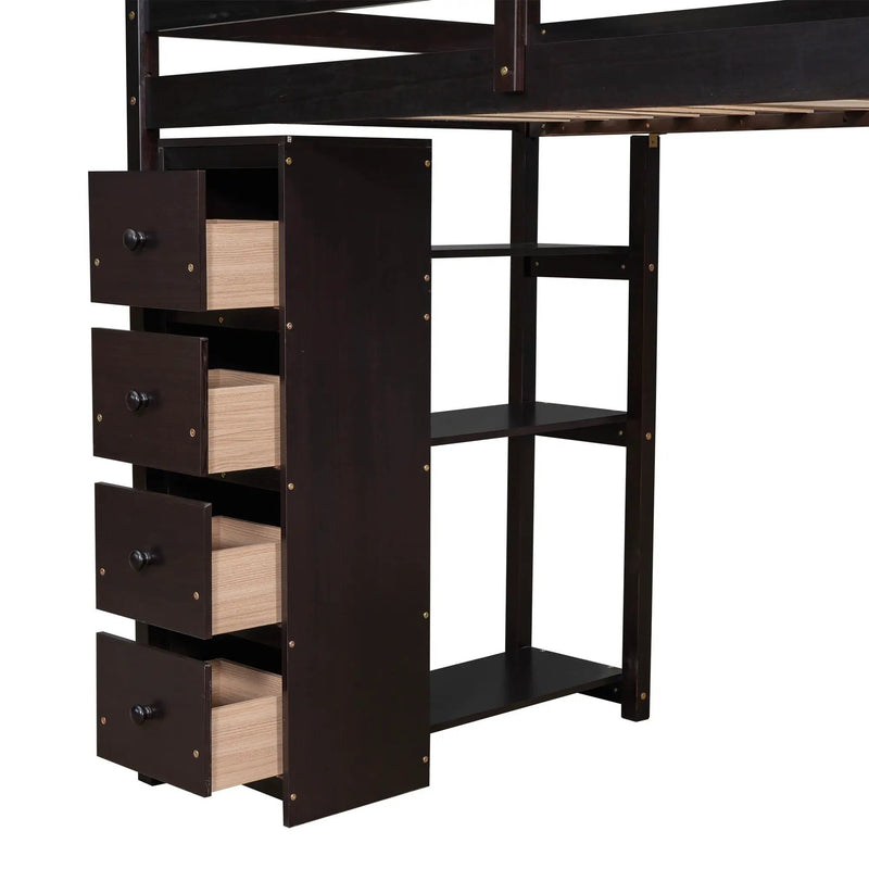 Loft Bed With Storage Drawers, Desk And Stairs With Shelves by HouseOfZazla