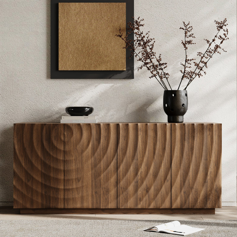 Walnut Buffet Cabinet with Storage - 4-Door Modern Sideboard, photo 3 of 10