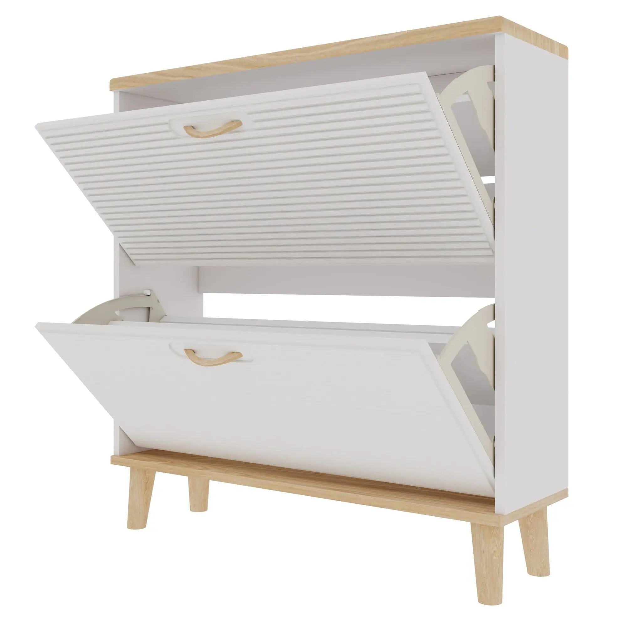 Narrow - Entryway Shoe Storage Cabinet With 2 Flip Drawers Legs - Natural / White by HouseOfZazla