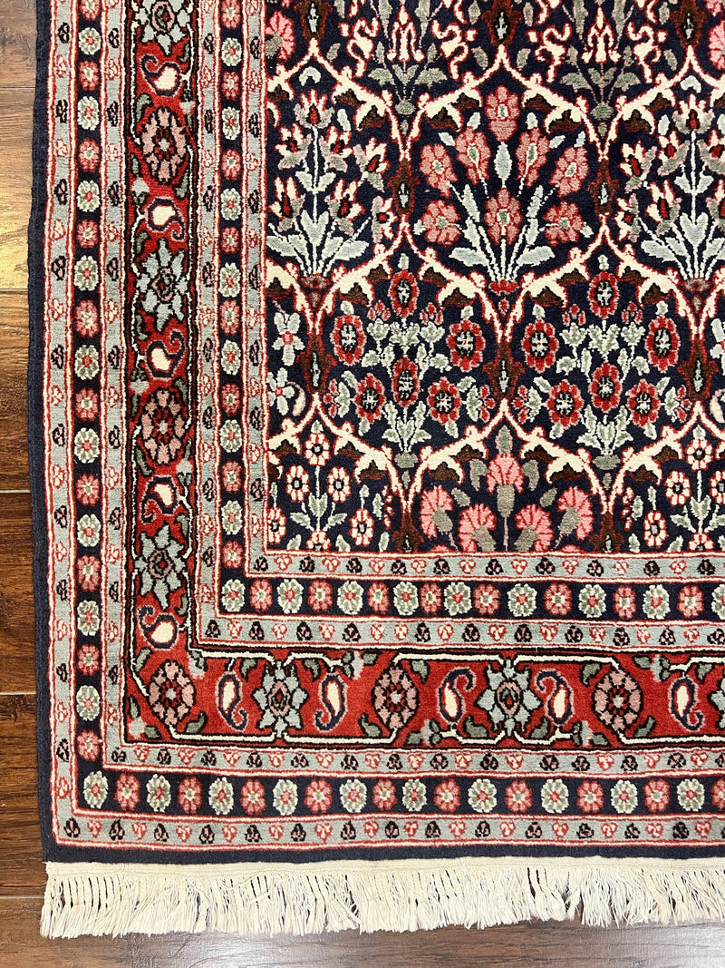Pak Persian Rug 3x4, Wool Hand Knotted Vintage Traditional Carpet, Navy Blue & Red, Very Fine Small Handmade Floral Rug by Jewel Rugs