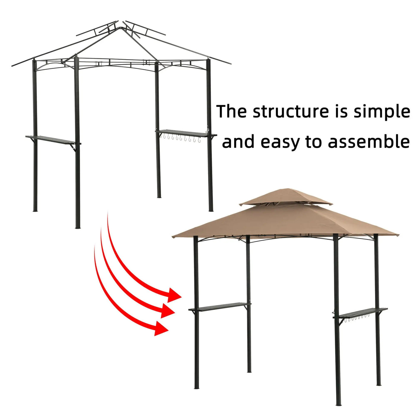 Outdoor Grill Gazebo With Double Tier Soft Top Canopy, Steel Frame, Bar Counters & Hook by HouseOfZazla