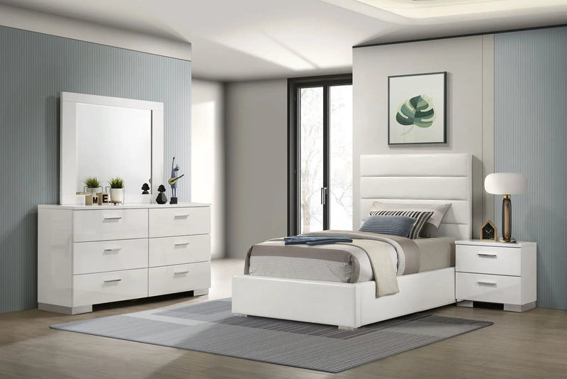 Felicity 4-piece Twin Bedroom Set White High Gloss by Unique Piece Furniture