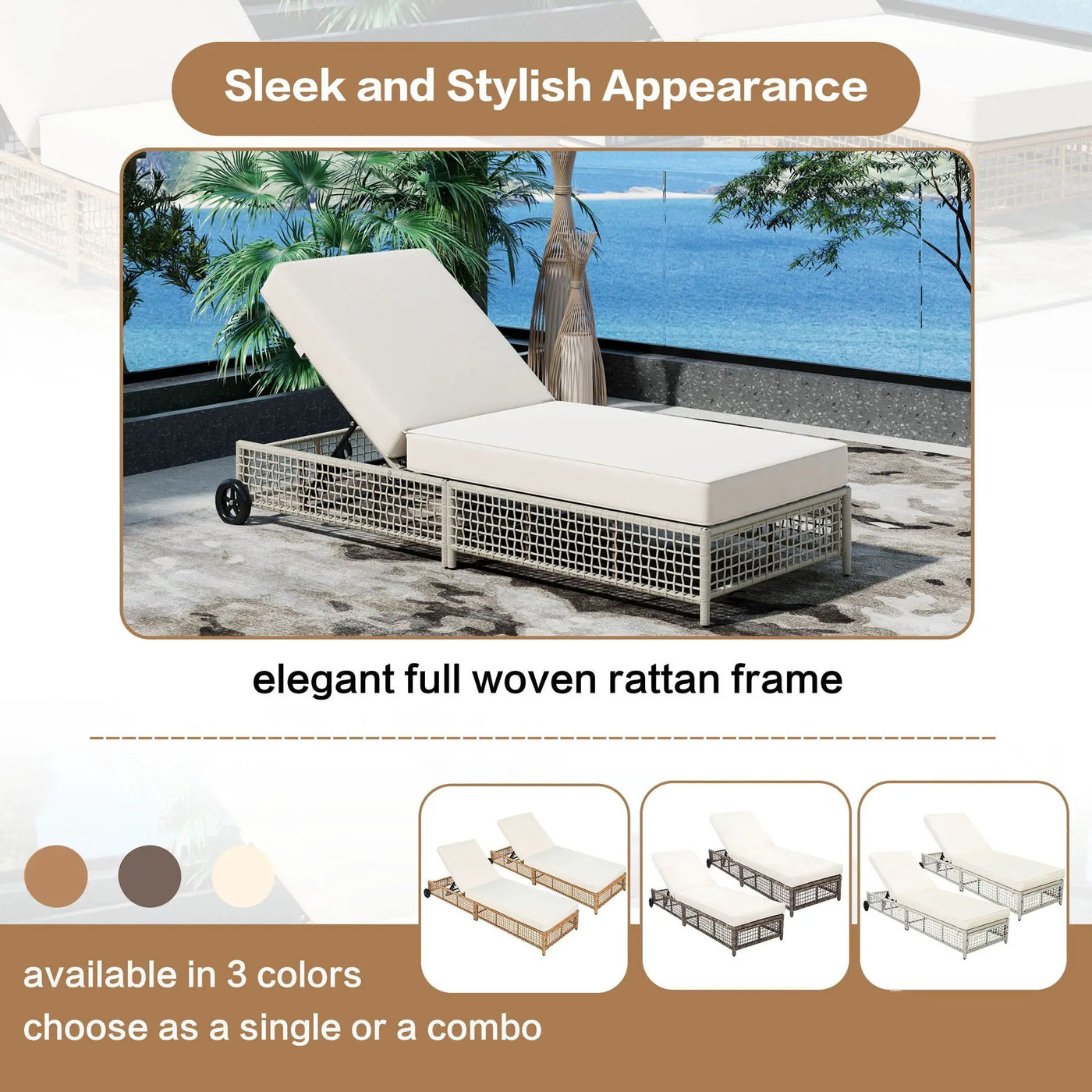 Outdoor Lounge Chair With 5 Position Backrest With Cushion And Wheels by HouseOfZazla