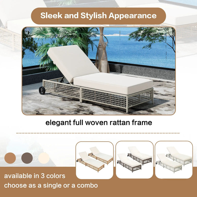 Outdoor Lounge Chair With 5 Position Backrest With Cushion And Wheels by HouseOfZazla