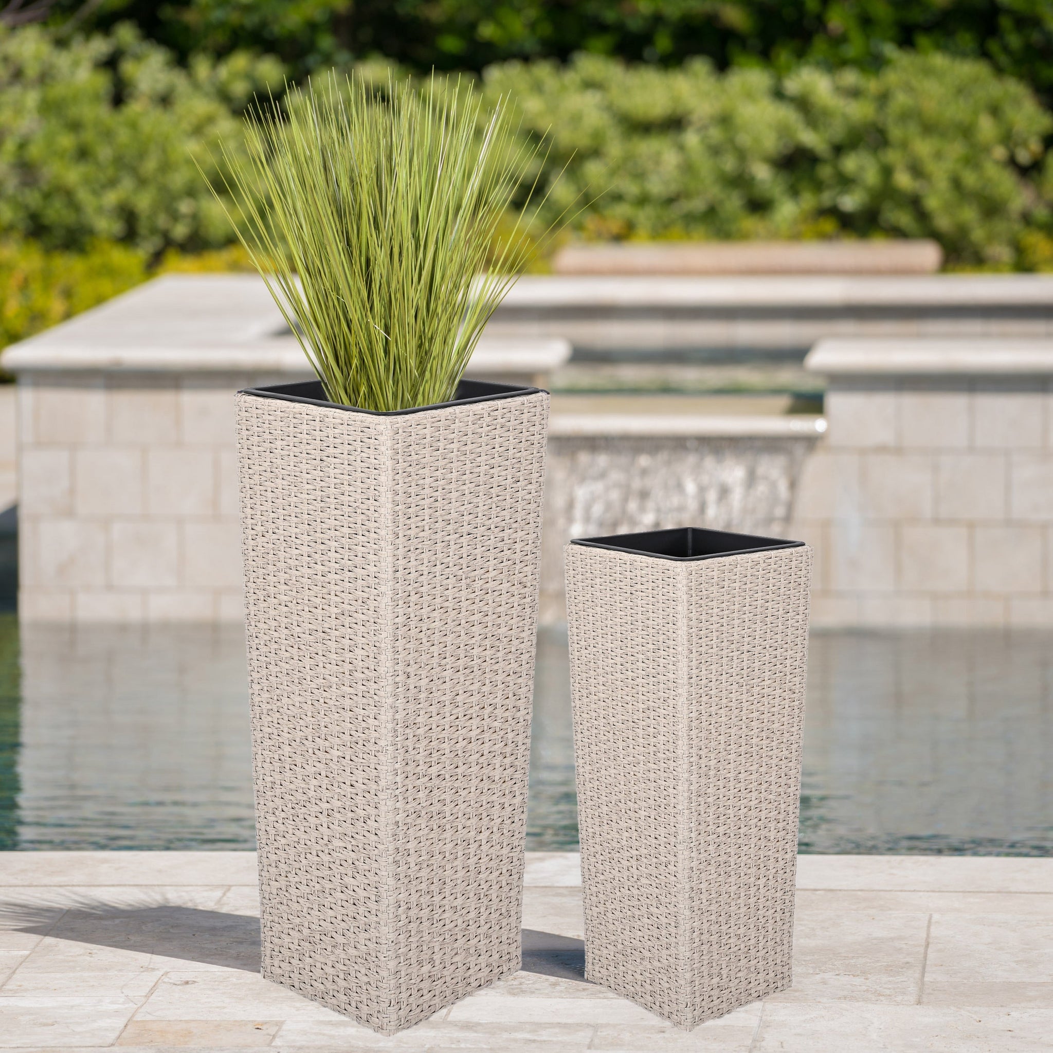 Outdoor PE Wicker Flower Pots, 2-Pcs Set, Beige by HouseOfZazla