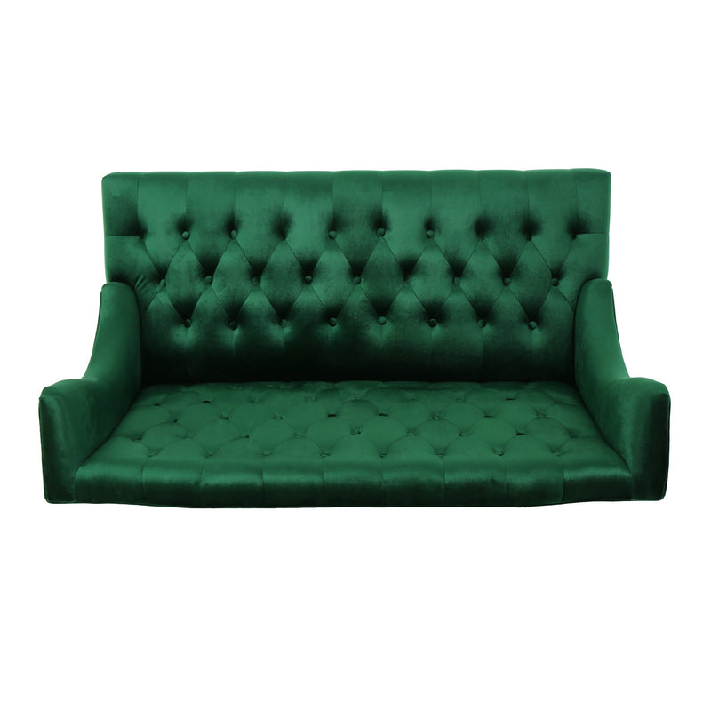 Modern Glam Velvet Loveseat with Button-Tufted Detail - Emerald, photo 8 of 10