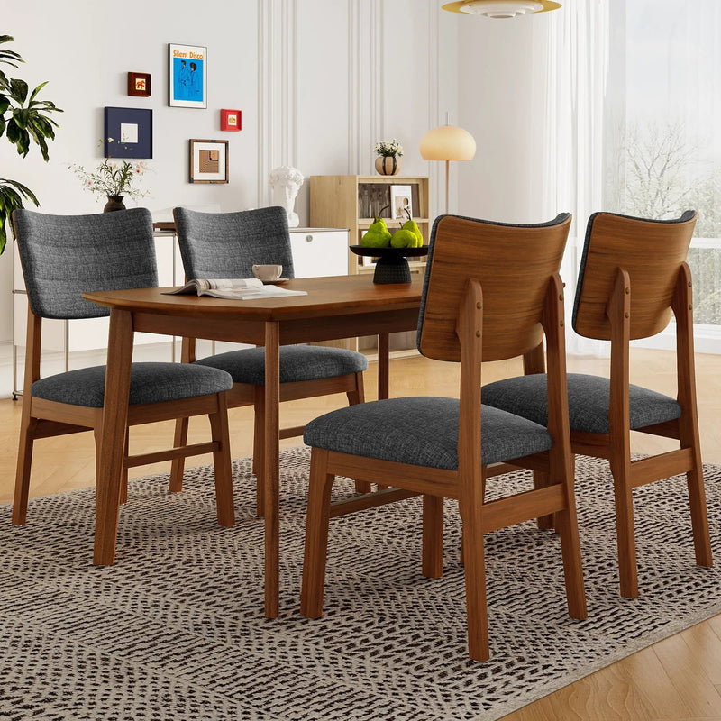 Dining Table Set For 4, Solid Wood Dining Table And Solid Wood Chairs, 5 Pieces Farmhouse Dining Table And 4 Upholstered Chairs - Brown / Gray by Unique Piece Furniture