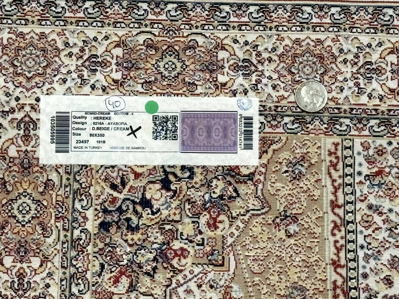Turkish Silk Runner Rug 2.6 x 12, Hereke Mamluk Runner, Bamboo Silk, New by Jewel Rugs