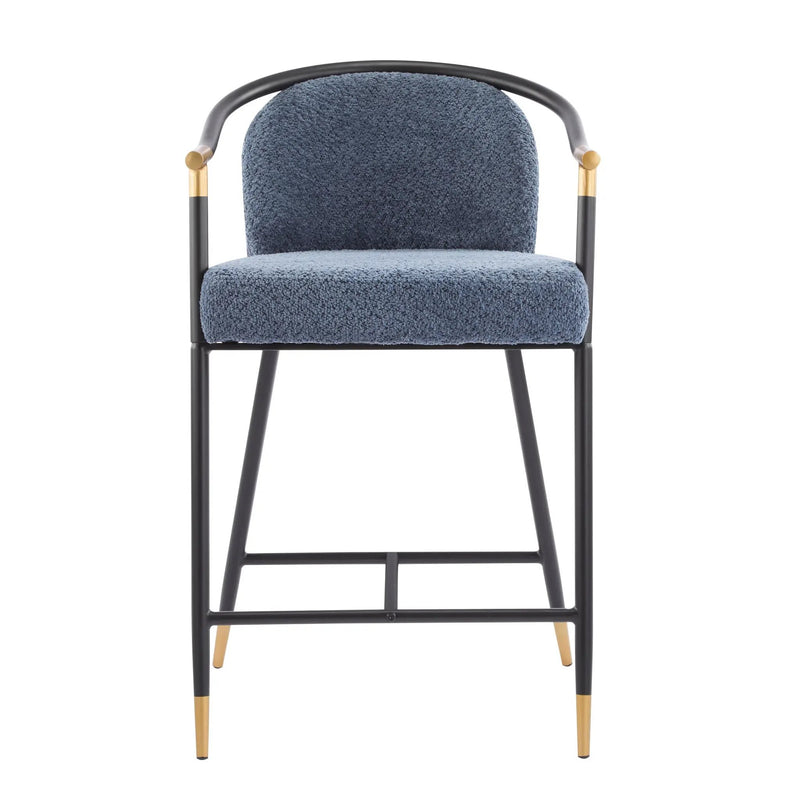 26" H Upholstered Counter Stool with Metal Frame (Set of 2) - Navy by HouseOfZazla