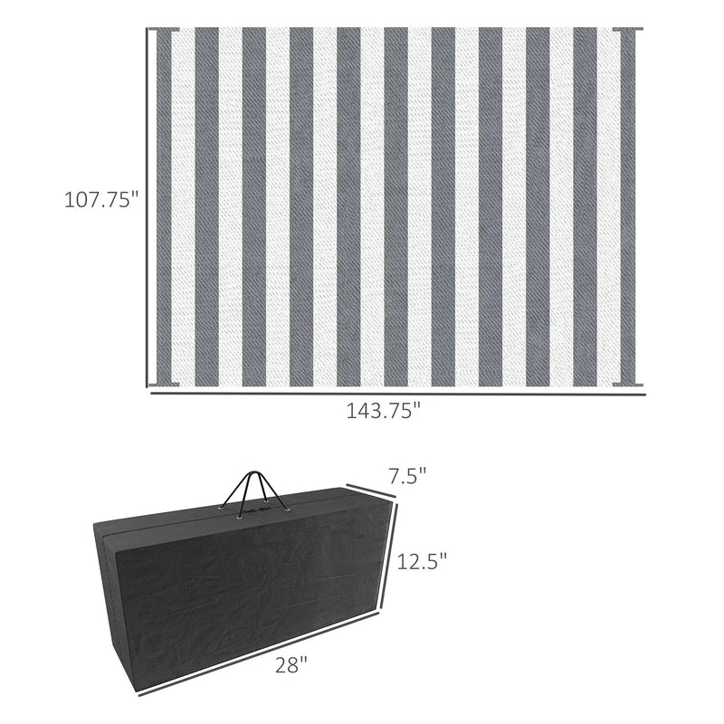 Outsunny - Reversible Outdoor Rug, 9' x 12' Waterproof Plastic Straw Floor Mat, Portable Rv Camping Carpet With Carry Bag, Large Floor Mat For Backyard, Deck, Picnic, Beach - Gray & White Striped by Unique Piece Furniture