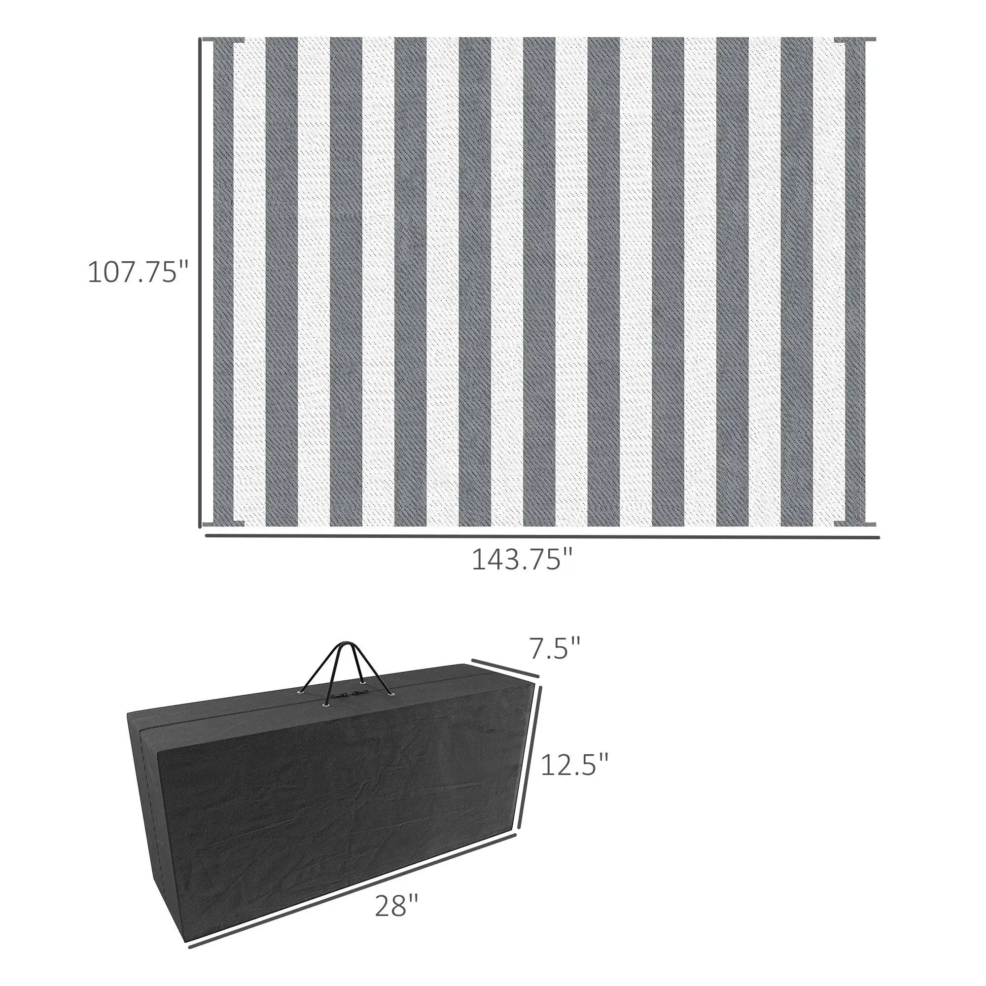 Outsunny - Reversible Outdoor Rug, 9' x 12' Waterproof Plastic Straw Floor Mat, Portable Rv Camping Carpet With Carry Bag, Large Floor Mat For Backyard, Deck, Picnic, Beach - Gray & White Striped by HouseOfZazla