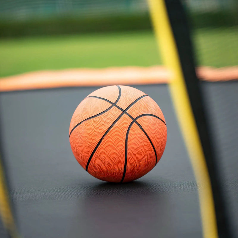 14Ft Powder Coated Advanced Trampoline With Basketball Hoop Inflator And Ladder (Outer Safety Enclosure) - Orange by HouseOfZazla