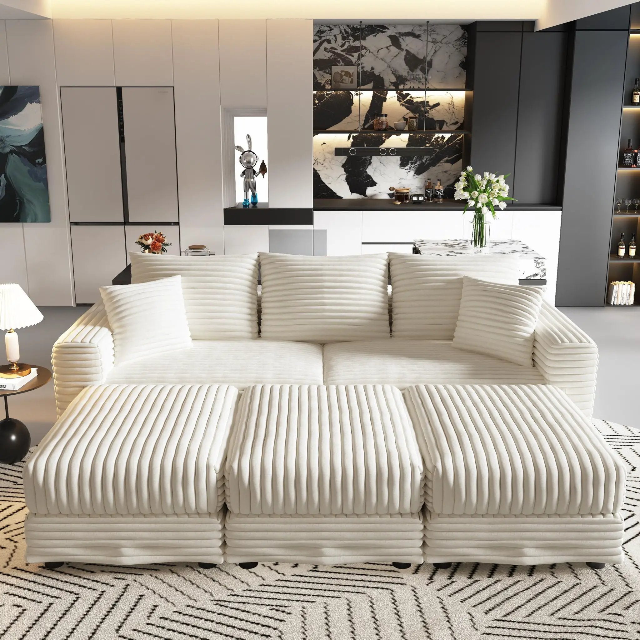 Deep Seat Convertible Sofa With Soft Pillows And Ottomans by HouseOfZazla