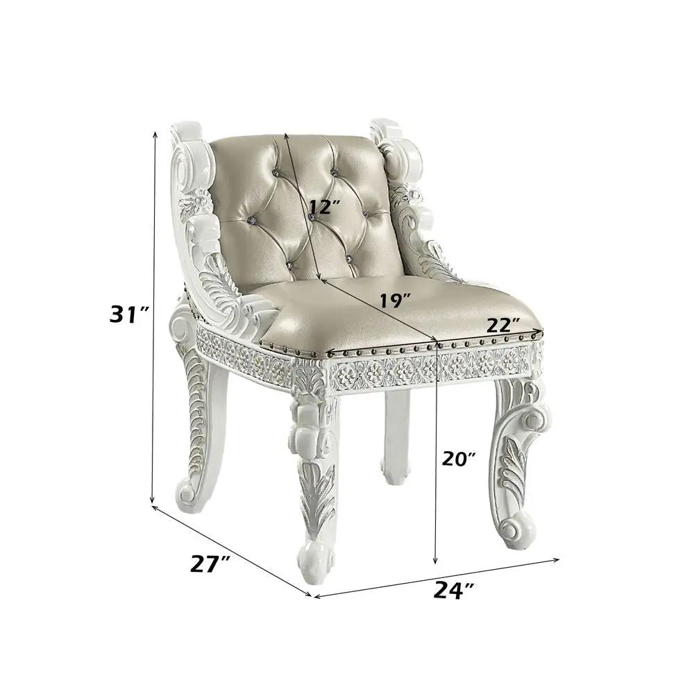 Vanaheim - Vanity Stool - Beige Synthetic Leather & Antique White by Unique Piece Furniture