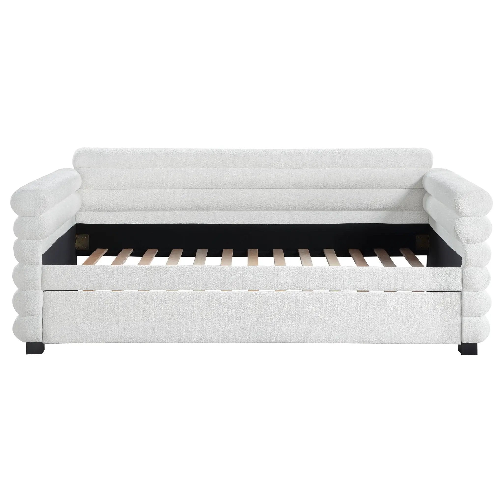Patricia Boucle Upholstered Twin Day Bed with Trundle White by Unique Piece Furniture