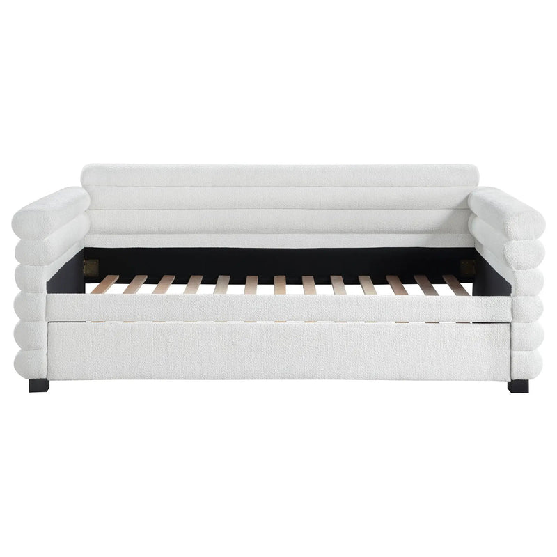 Patricia Boucle Upholstered Twin Day Bed with Trundle White by Unique Piece Furniture