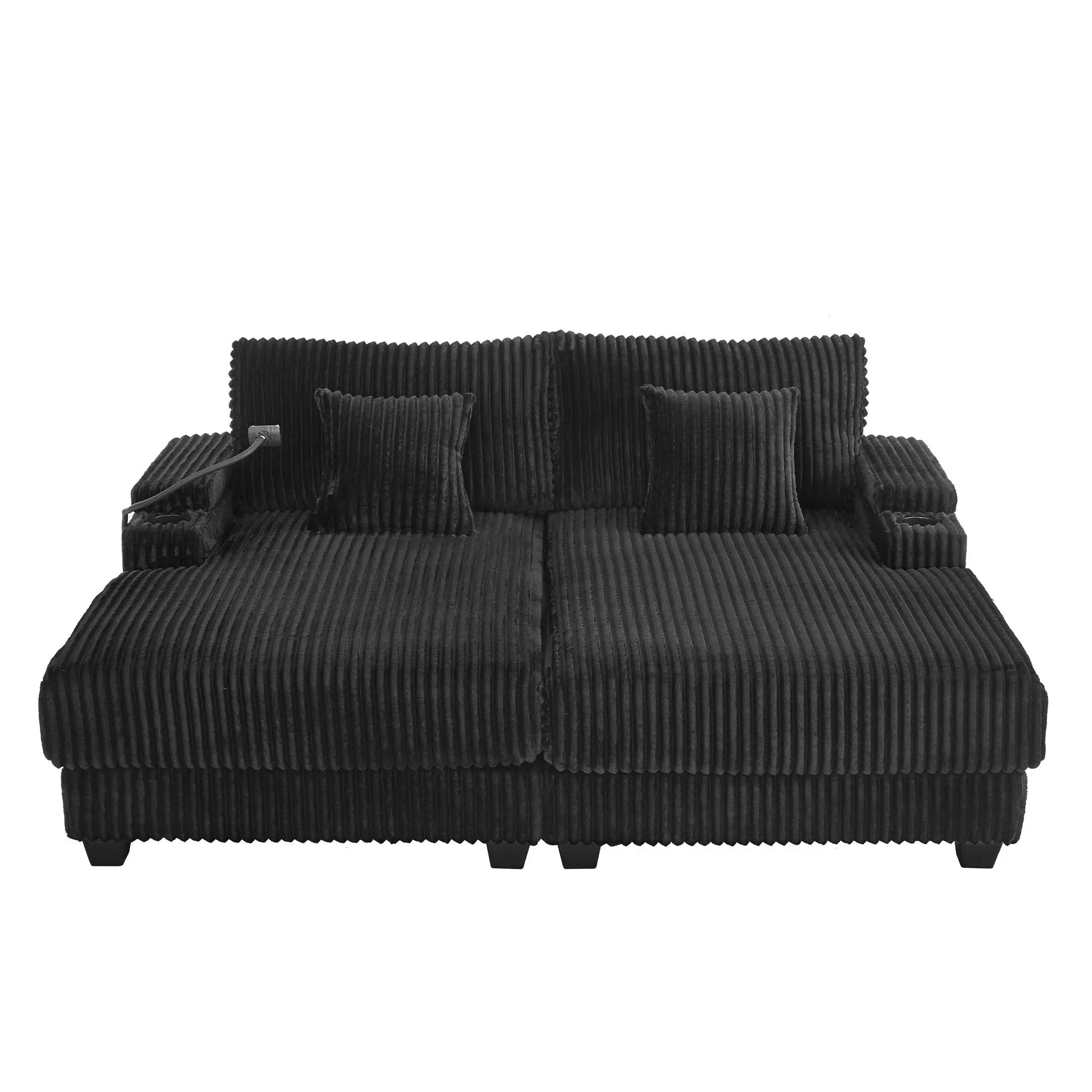 Modern Chaise Sofa With Adjustable Backrest, Cup Holders, Phone Holder & Storage Compartments by HouseOfZazla