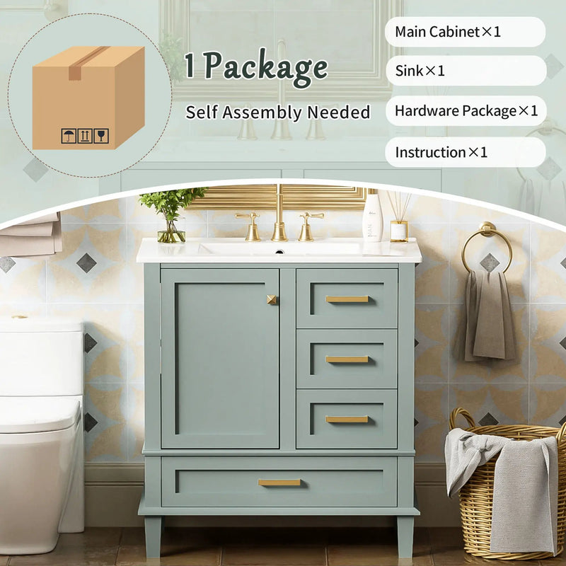 Bathroom Vanity, Modern Bathroom Cabinet With Sink Combo Set, Bathroom Storage Cabinet With A Soft Closing Door And 3 Drawers, Solid Wood Frame by HouseOfZazla