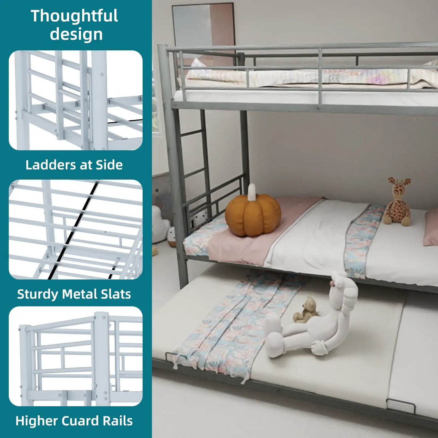 Bunk Bed For Kids, Convertible Frame With Ladders & Guardrail by HouseOfZazla