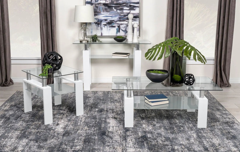 Dyer 1-shelf Rectangular Glass Top Coffee Table White by Unique Piece Furniture