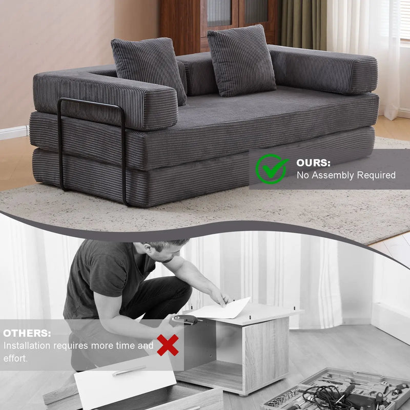 Floor Couch, Convertible Floor Sofa Bed With Pillow Back Support Armrest by HouseOfZazla