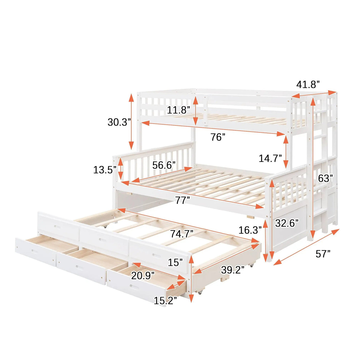 Bunk Bed With Twin Size Trundle And Drawers by Unique Piece Furniture