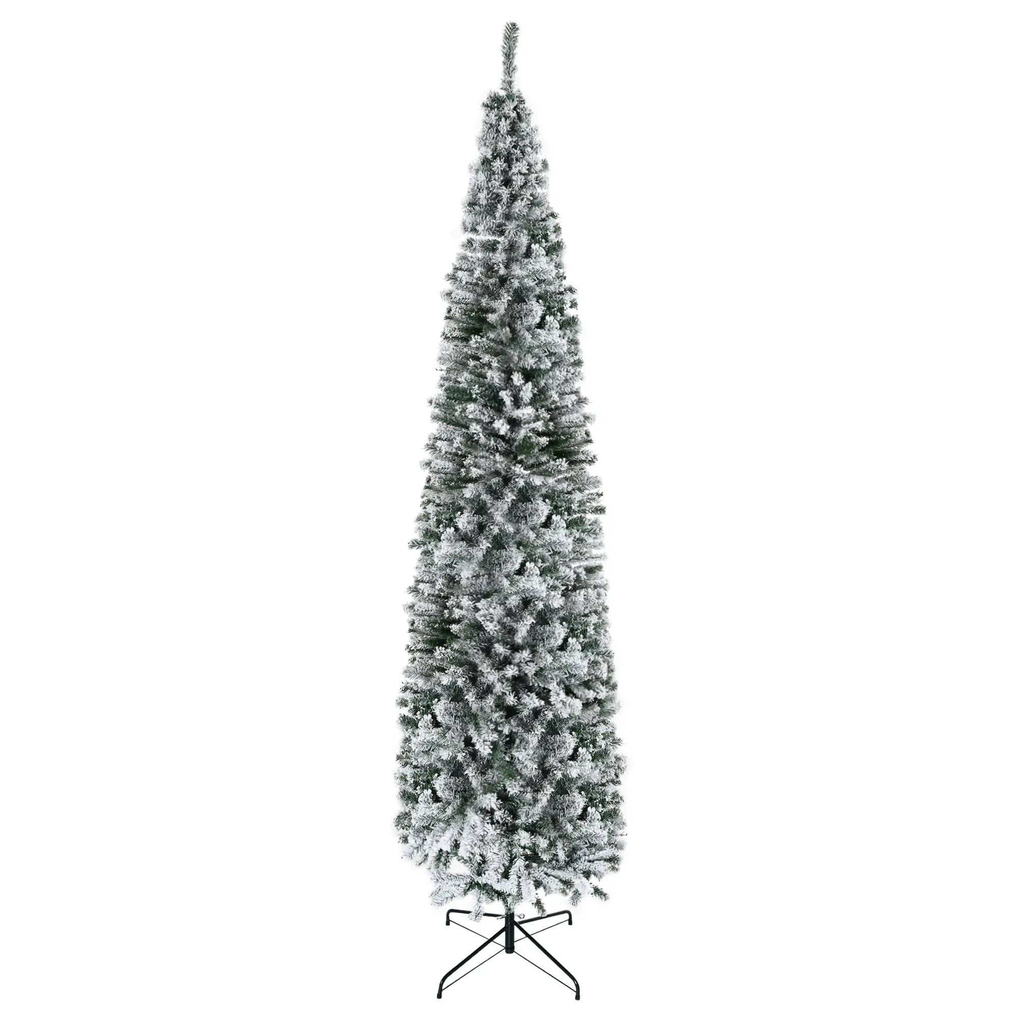 HOMCOM 9' Tall Unlit Snow-Flocked Slim Artificial Christmas Tree by HouseOfZazla