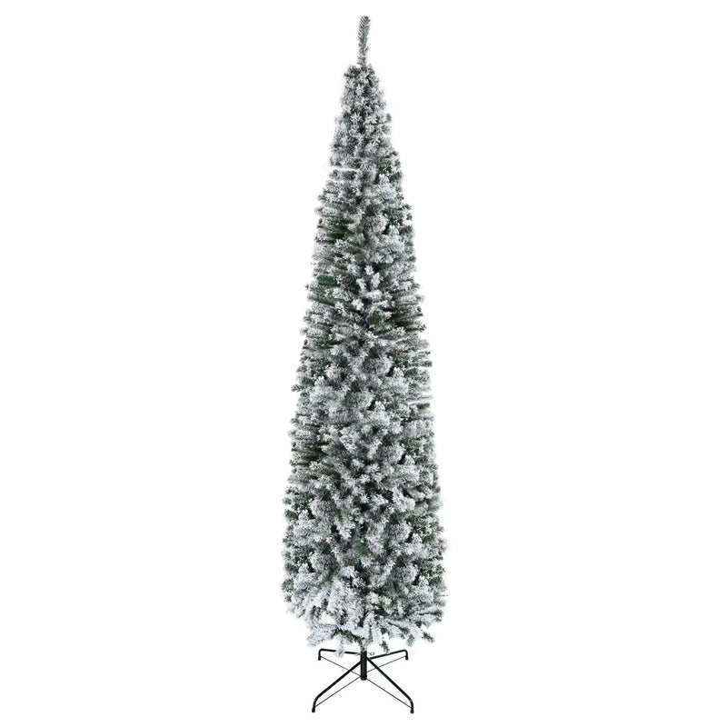 HOMCOM 9' Tall Unlit Snow-Flocked Slim Artificial Christmas Tree by HouseOfZazla