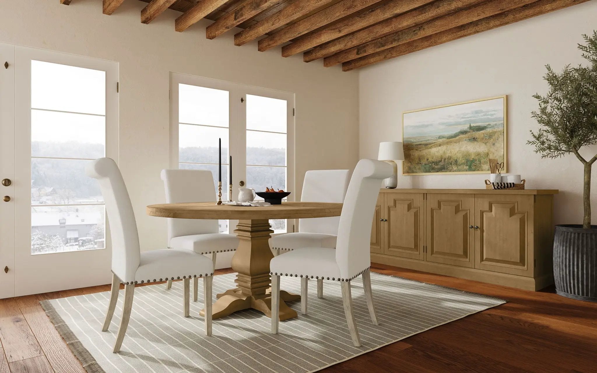 Florence Round 60-inch Wood Dining Table Rustic Honey by Unique Piece Furniture
