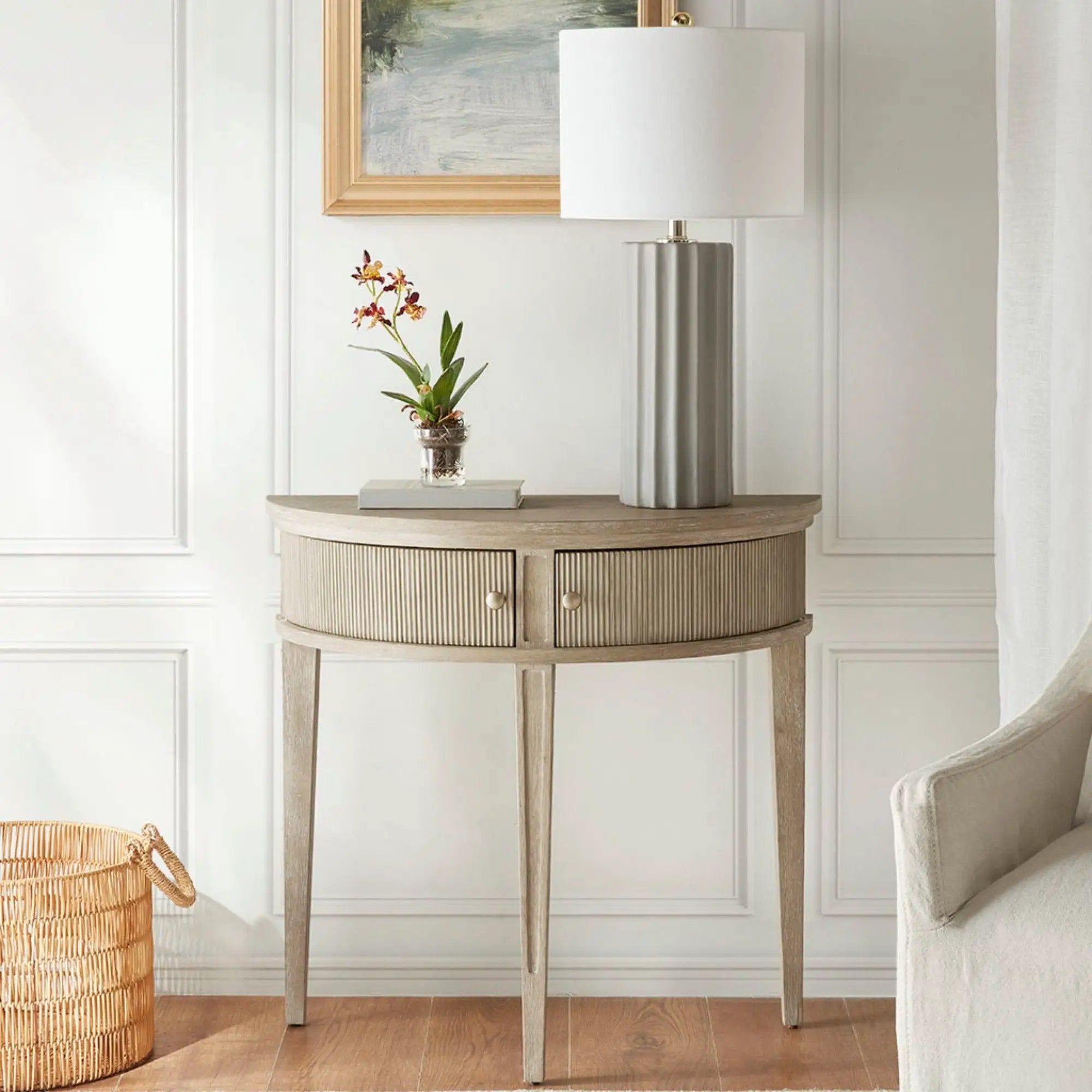 Vintage Inspired Storage Console Table With Fluted Doors by Unique Piece Furniture