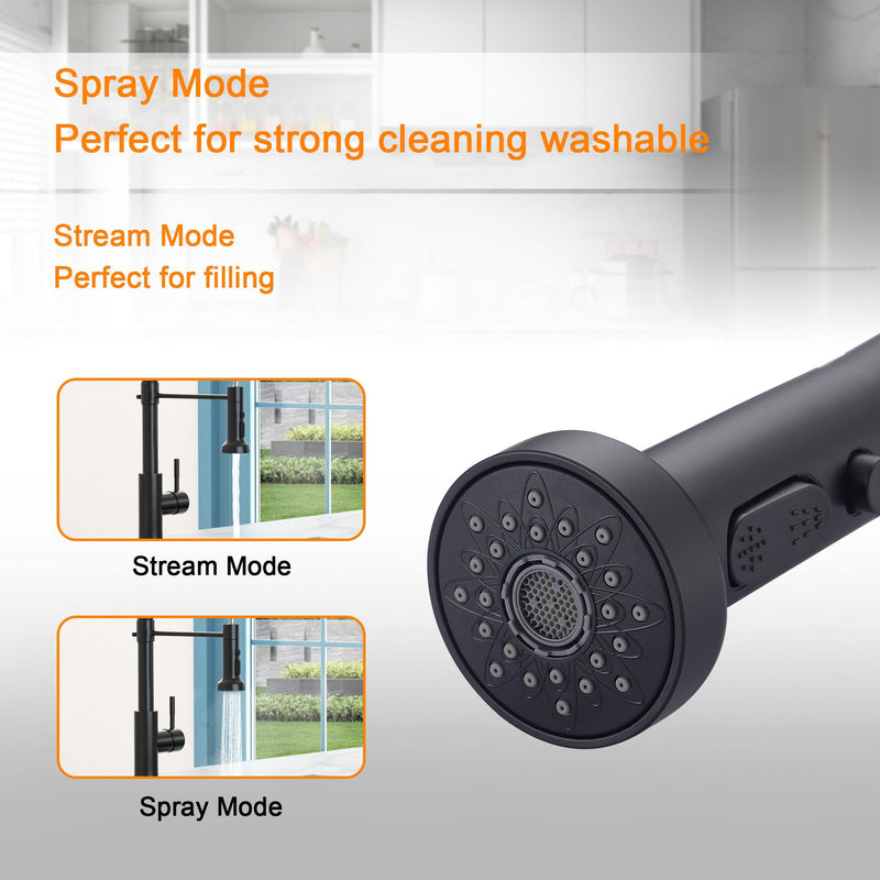 16.9" Kitchen Sink Faucet With Separate Handle And Pull Down Sprayer, Lead Free Brass - Matte Black by HouseOfZazla