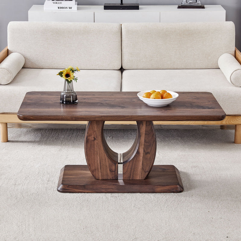 Modern Minimalist Rectangular Coffee Table with Walnut Grain Finish - Dark Brown, photo 15 of 23