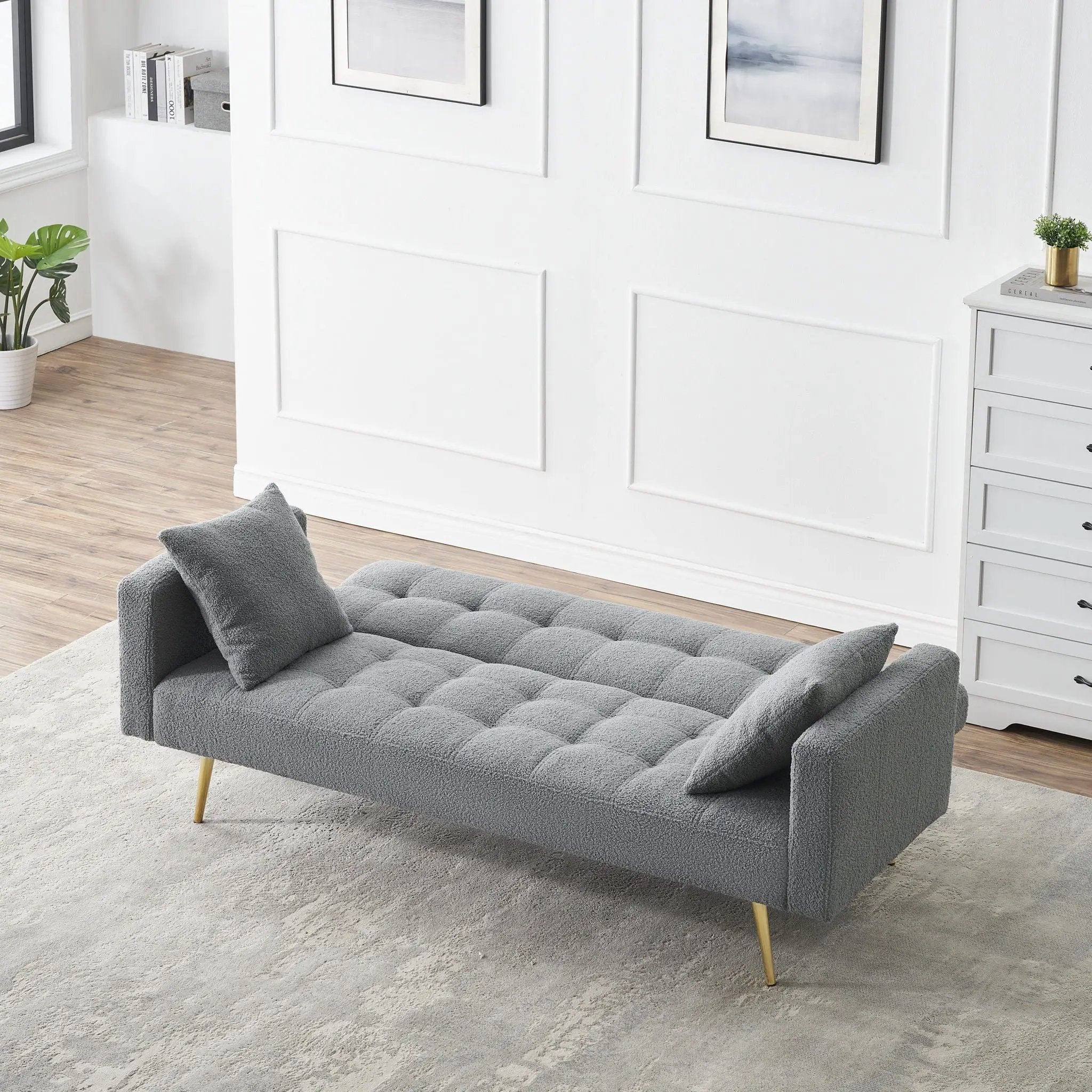 Teddy Fleece Sofa Bed With Luxurious Throw Pillows by Unique Piece Furniture