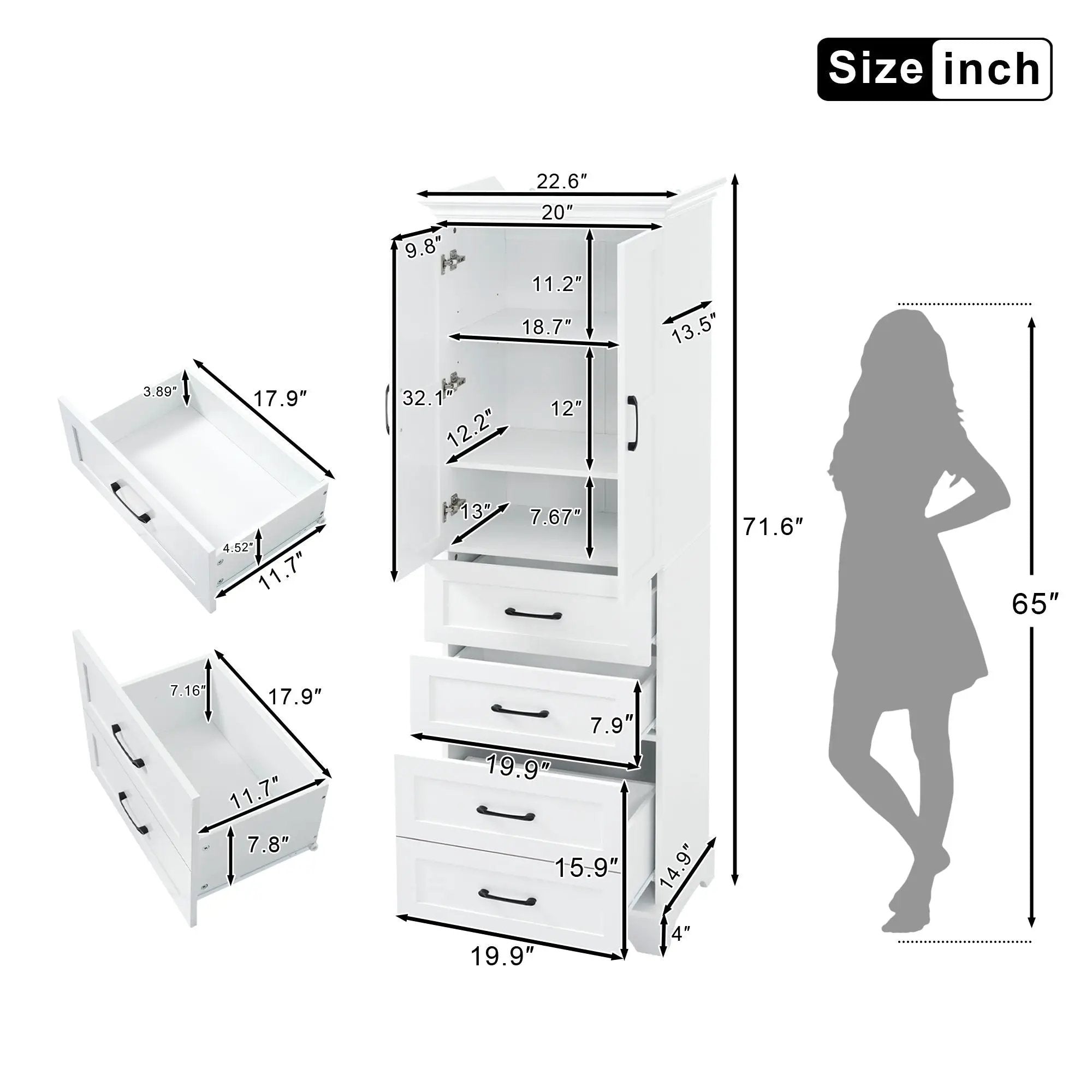 Bathroom Vanity With 2 Damping Hinge Doors, 3 Drawers, Adjustable Shelves - White by HouseOfZazla