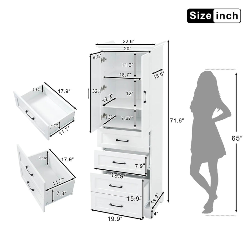 Bathroom Vanity With 2 Damping Hinge Doors, 3 Drawers, Adjustable Shelves - White by HouseOfZazla