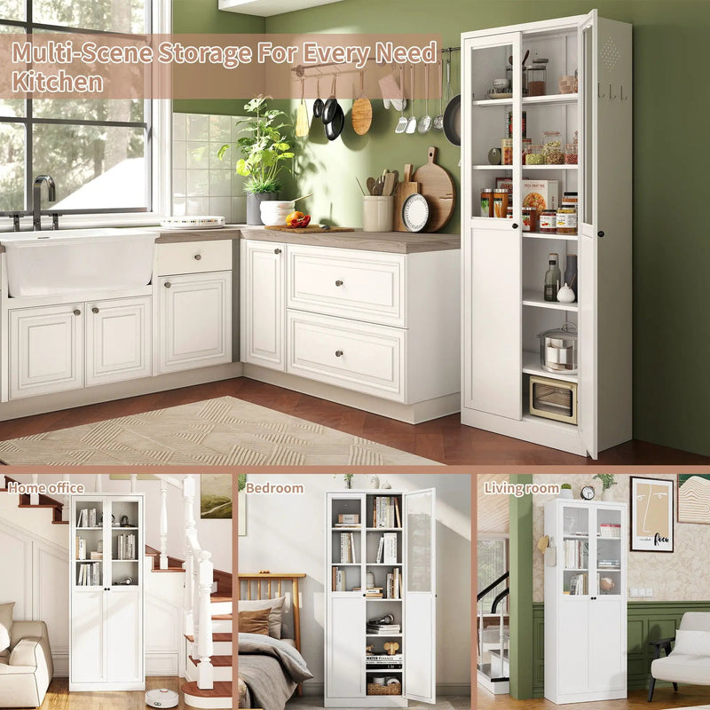 Tall Metal Kitchen Pantry Cabinet With Adjustable Shelves And Silent Magnetic Doors - White by Unique Piece Furniture