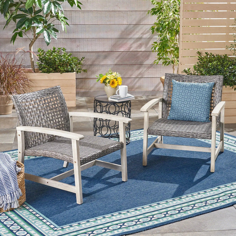 Outdoor Club Chair With Rattan Cover And Acacia Wood Frame - Gray by HouseOfZazla