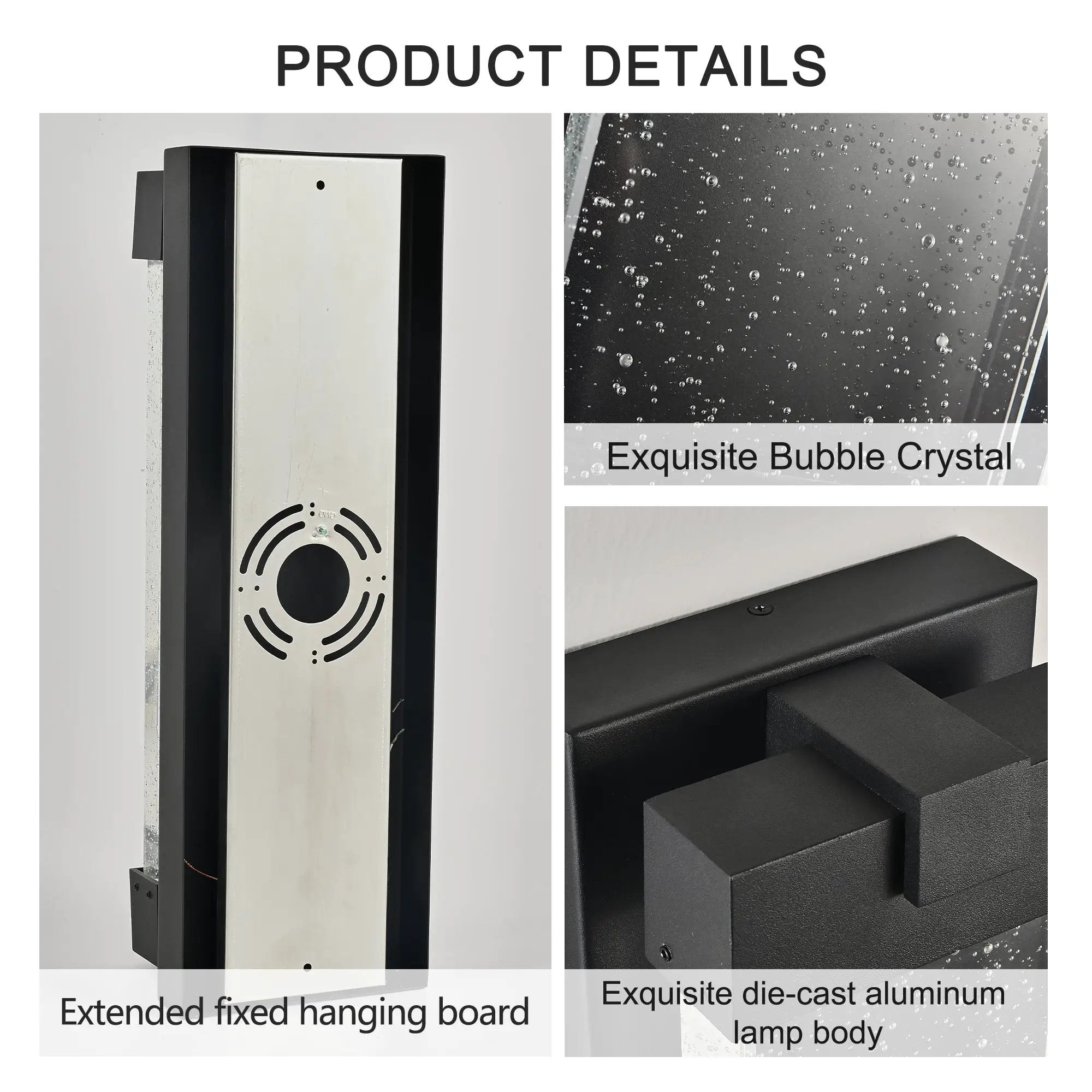 Black Aluminum Outdoor Wall Light with Bubble Crystal by HouseOfZazla