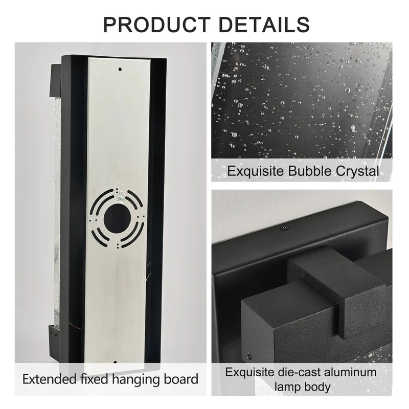 Black Aluminum Outdoor Wall Light with Bubble Crystal by HouseOfZazla