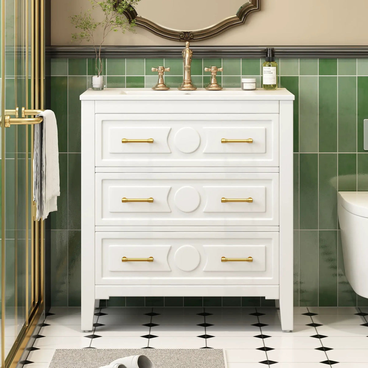 Retro Bathroom Vanity With Sink Combo, Free Standing Single Set With 3 Drawers, photo 15 of 21