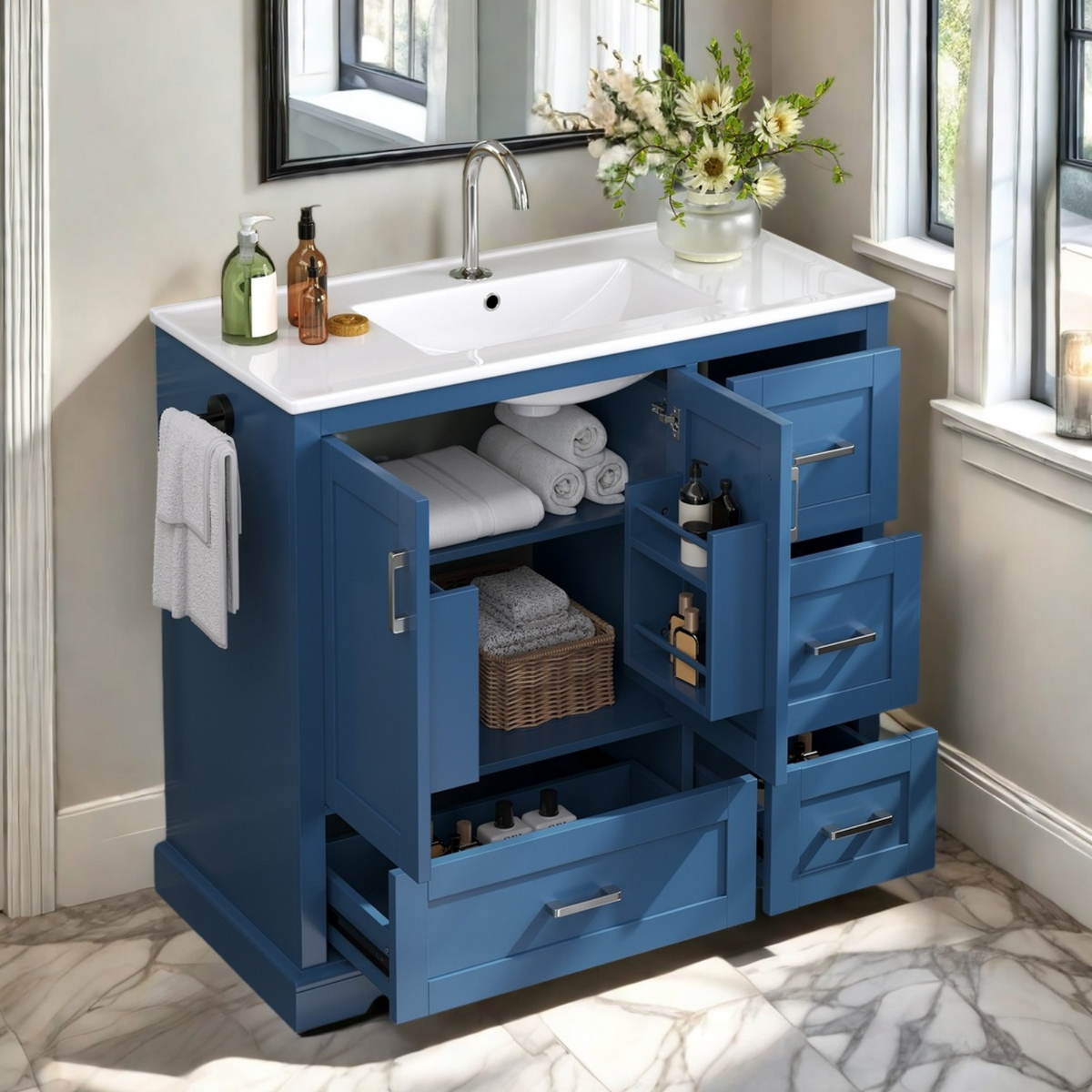 42" Bathroom Vanity with Ceramic Sink - Navy Blue, photo 8 of 10