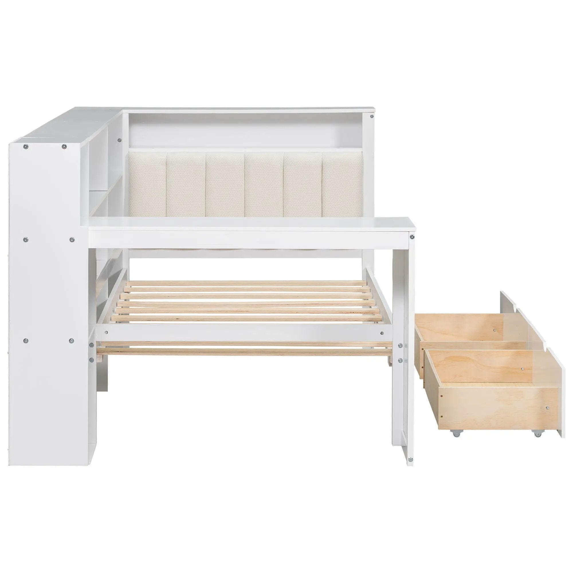 Platform Bed With Upholstered Headboard, Storage Shelves, Drawers, Charging Station, LED Lighting, Built In Desk by Unique Piece Furniture