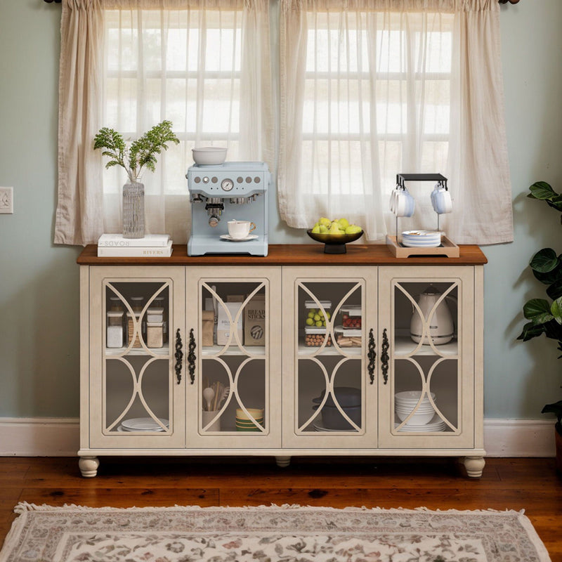 Elegant 4 Door Cabinet With Tempered Glass Doors by Unique Piece Furniture
