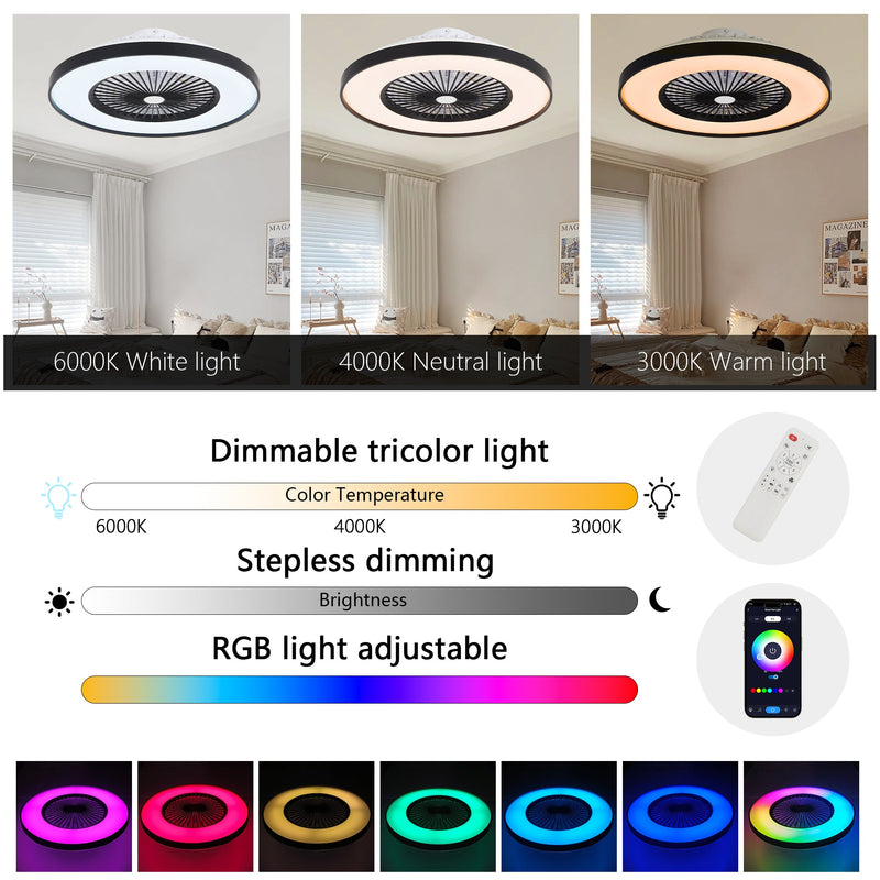 23-Inch Black and White Ceiling Fan Light with LED RGB by HouseOfZazla